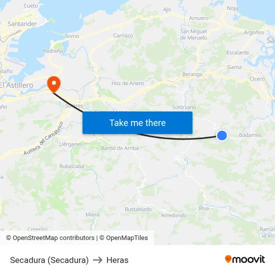 Secadura (Secadura) to Heras map