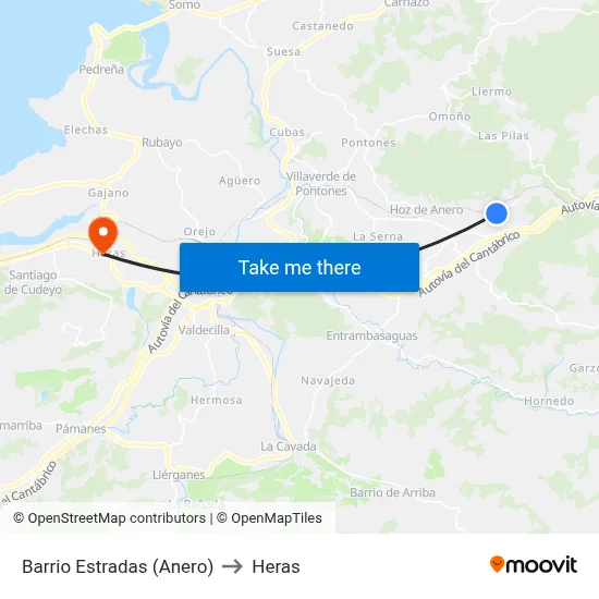 Barrio Estradas (Anero) to Heras map