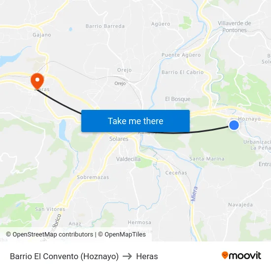Barrio El Convento (Hoznayo) to Heras map