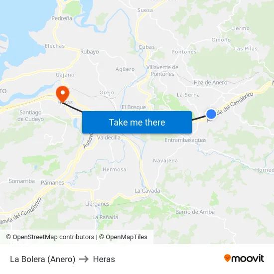 La Bolera (Anero) to Heras map