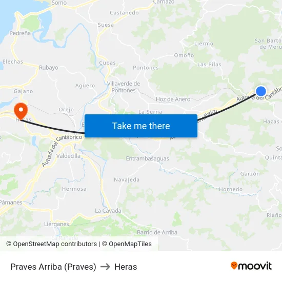 Praves Arriba (Praves) to Heras map