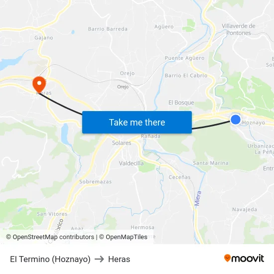 El Termino (Hoznayo) to Heras map