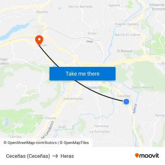 Ceceñas (Ceceñas) to Heras map