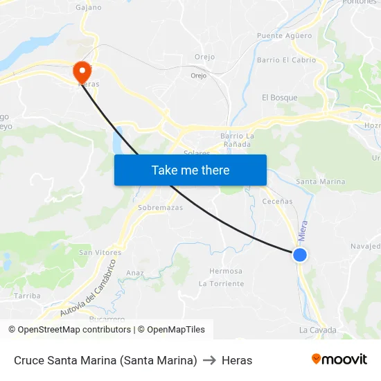 Cruce Santa Marina (Santa Marina) to Heras map