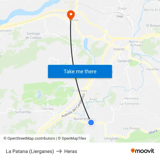 La Patana (Lierganes) to Heras map