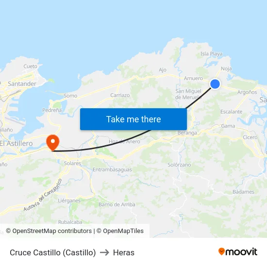 Cruce Castillo (Castillo) to Heras map