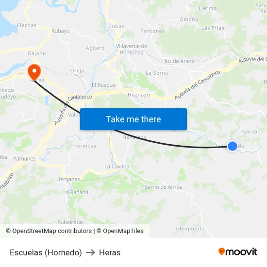 Escuelas (Hornedo) to Heras map