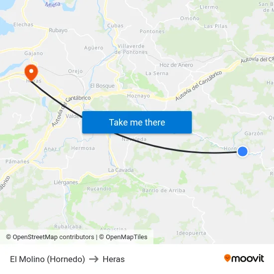 El Molino (Hornedo) to Heras map