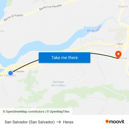 San Salvador (San Salvador) to Heras map