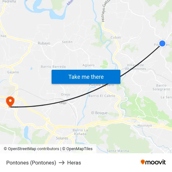 Pontones (Pontones) to Heras map