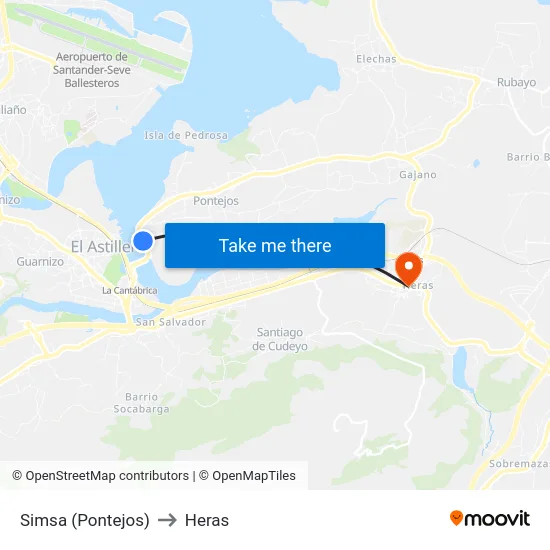 Simsa (Pontejos) to Heras map