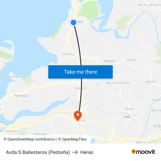 Avda S.Ballesteros (Pedreña) to Heras map