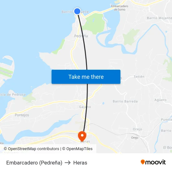 Embarcadero (Pedreña) to Heras map