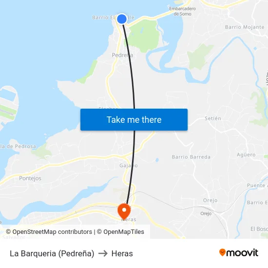 La Barqueria (Pedreña) to Heras map