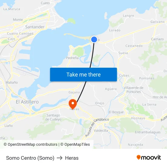 Somo Centro (Somo) to Heras map