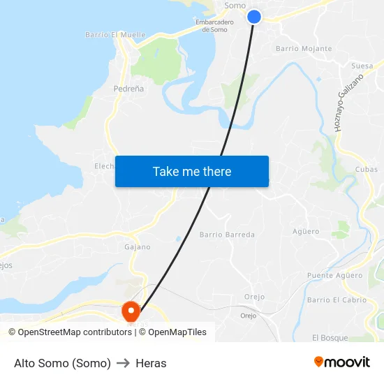 Alto Somo (Somo) to Heras map