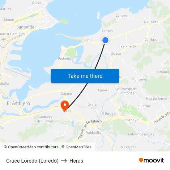 Cruce Loredo (Loredo) to Heras map