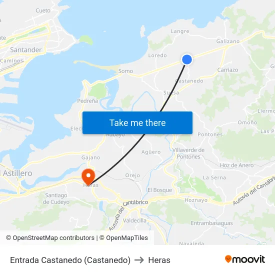 Entrada Castanedo (Castanedo) to Heras map
