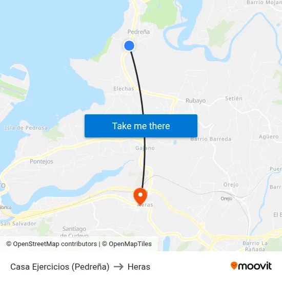 Casa Ejercicios (Pedreña) to Heras map
