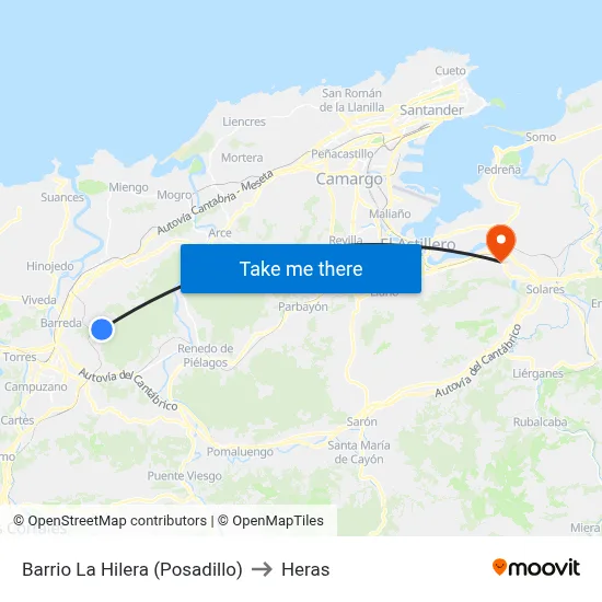 Barrio La Hilera (Posadillo) to Heras map