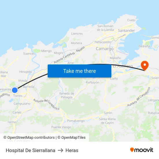 Hospital De Sierrallana to Heras map