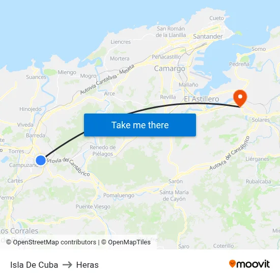 Isla De Cuba to Heras map