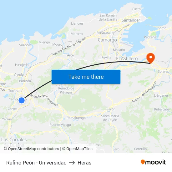 Rufino Peón - Universidad to Heras map