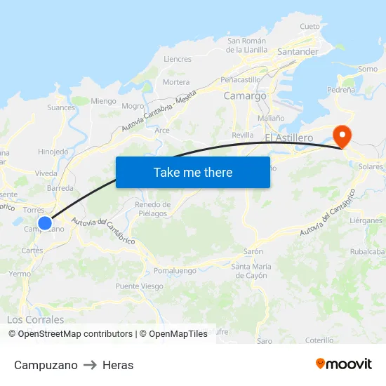 Campuzano to Heras map