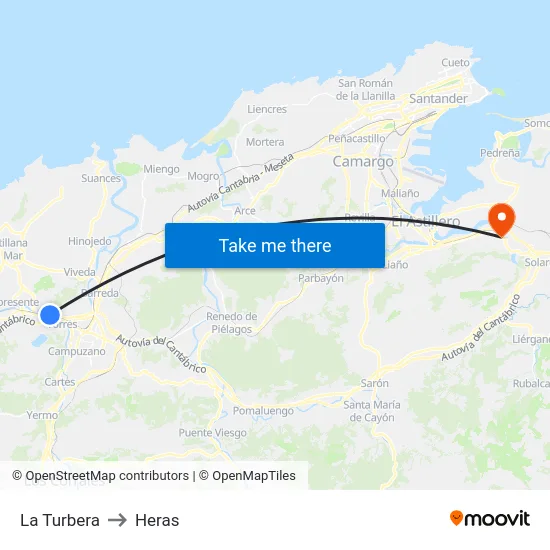 La Turbera to Heras map
