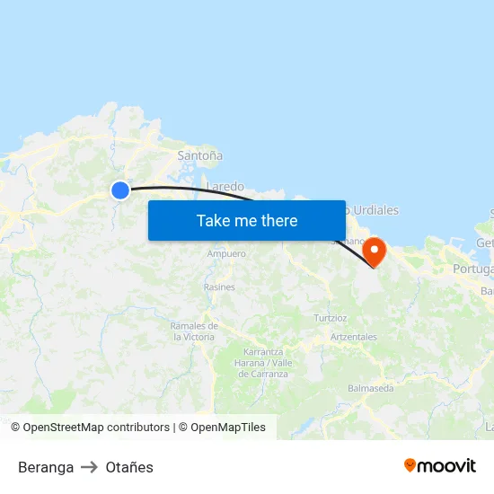 Beranga to Otañes map
