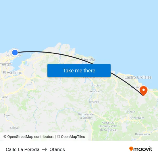 Calle La Pereda to Otañes map