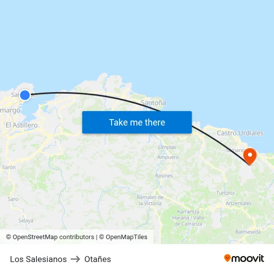 Los Salesianos to Otañes map