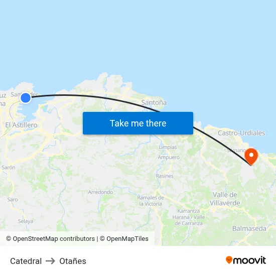 Catedral to Otañes map