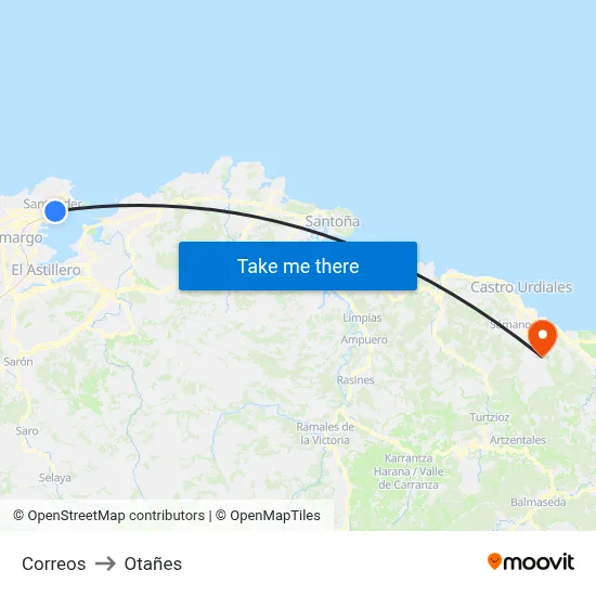 Correos to Otañes map