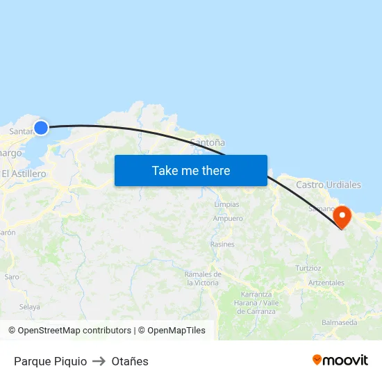 Parque Piquio to Otañes map