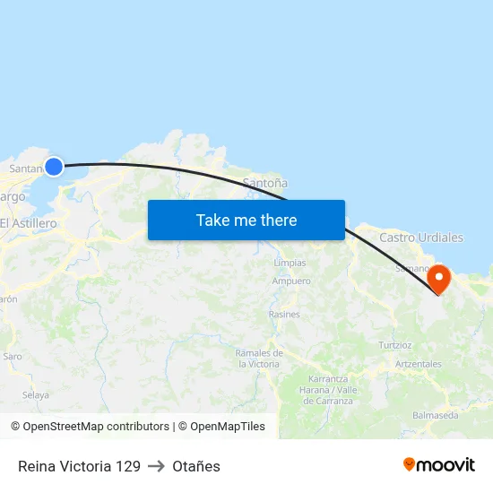 Reina Victoria 129 to Otañes map