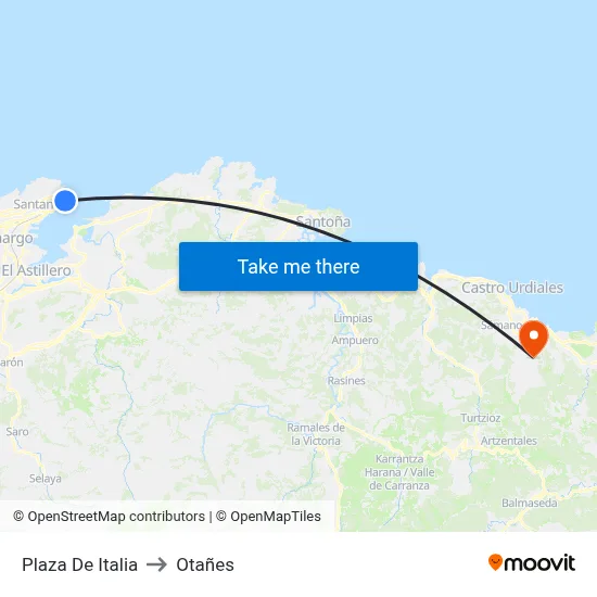 Plaza De Italia to Otañes map