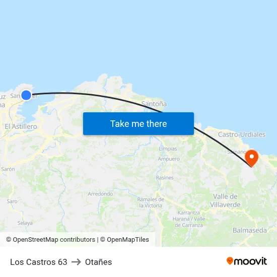 Los Castros 63 to Otañes map