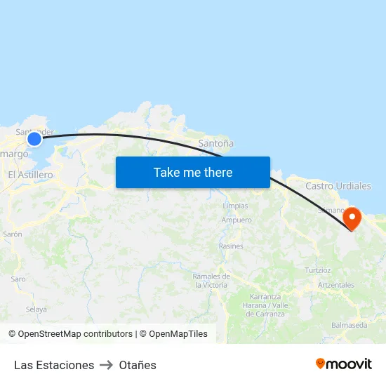 Las Estaciones to Otañes map