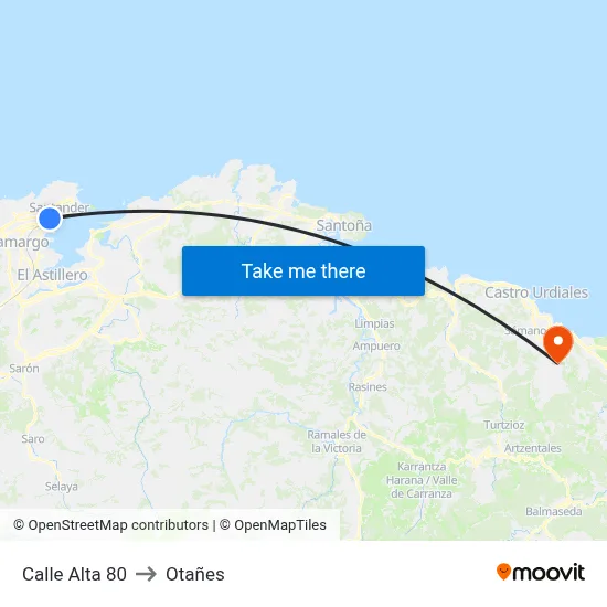 Calle Alta 80 to Otañes map