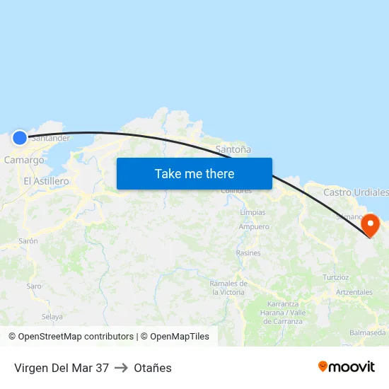 Virgen Del Mar 37 to Otañes map