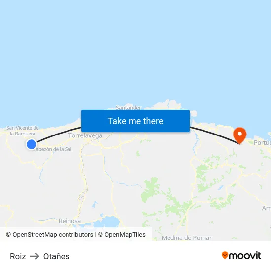Roiz to Otañes map