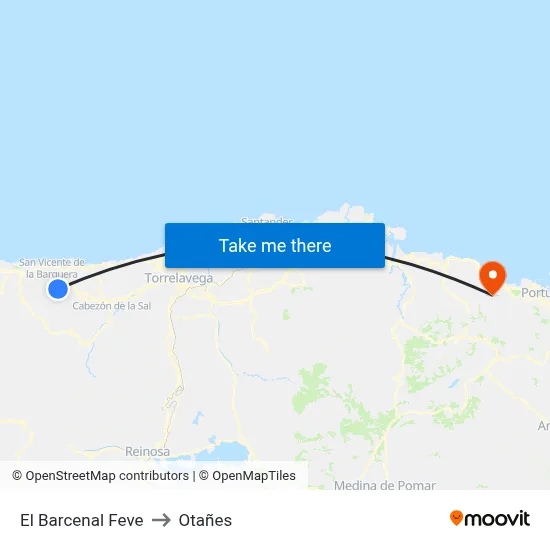 El Barcenal Feve to Otañes map