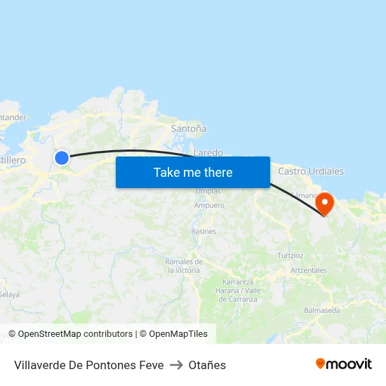 Villaverde De Pontones Feve to Otañes map