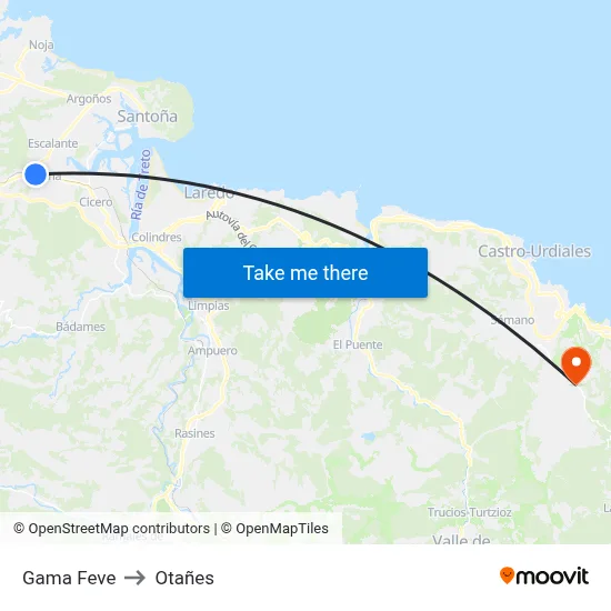 Gama Feve to Otañes map