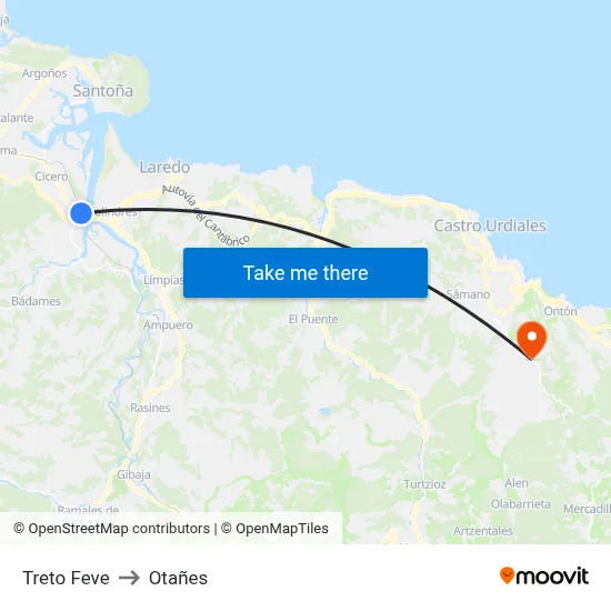 Treto Feve to Otañes map