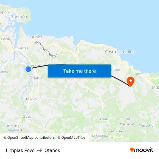 Limpias Feve to Otañes map