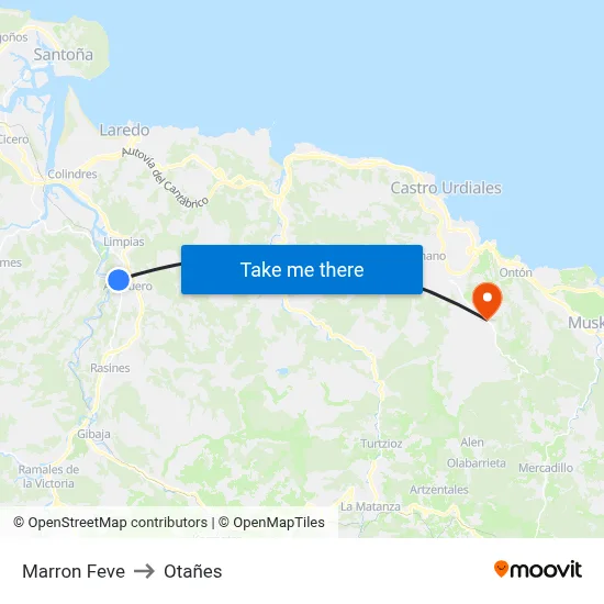 Marron Feve to Otañes map