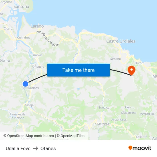 Udalla Feve to Otañes map