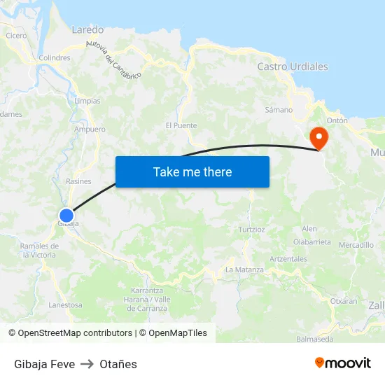 Gibaja Feve to Otañes map